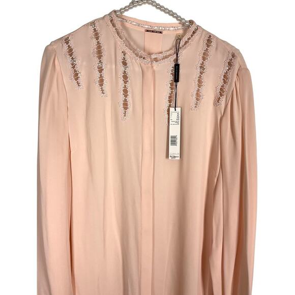 NWT Elie Tahari Samaira Tunic Blouse Hidden Buttons Mandarin Neckline Blush Pink - Picture 4 of 7